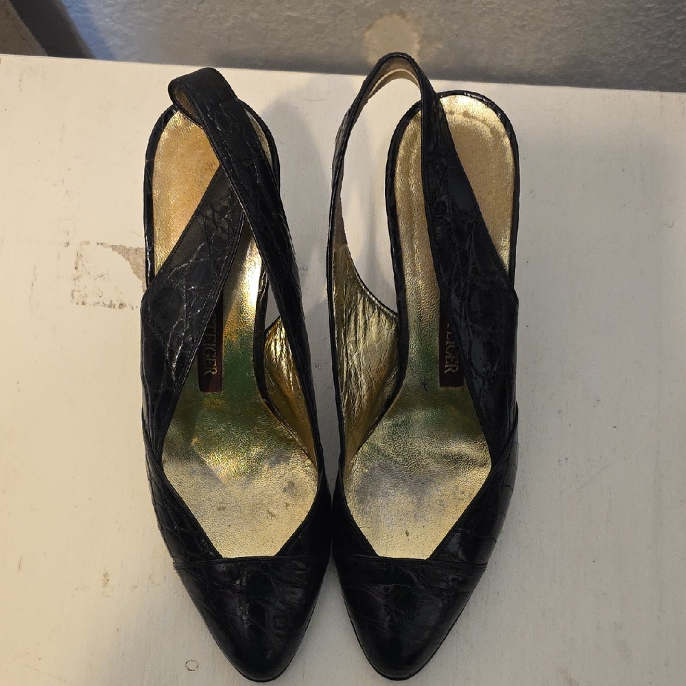 Walter Steiger Black Slingback Heels with Gold Insole
